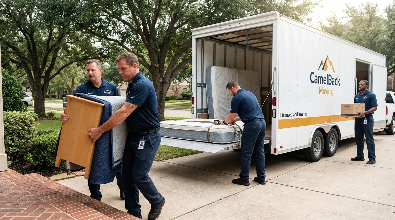Crew loading residential truck for cross-state move from Edmore, MI