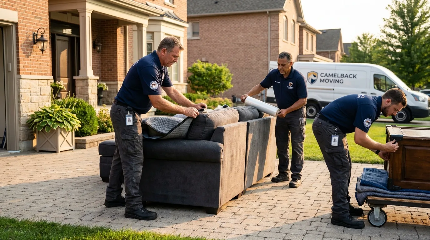 Large estate moving crew wrapping furniture in Edmore, MI